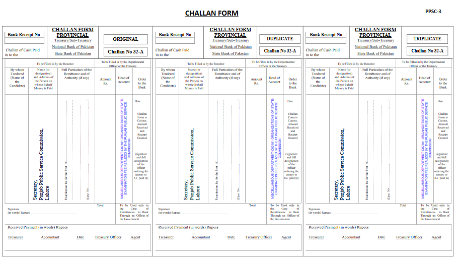 PPSC Challan Form Download Online