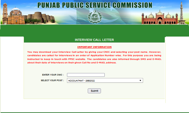 PPSC Interview Call Letter Download Online